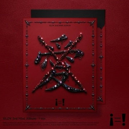 XLOV i=! 3rd Mini Album ! Version cover – crimson red package with a black rhinestone 愛 (love) character and studded jewel border