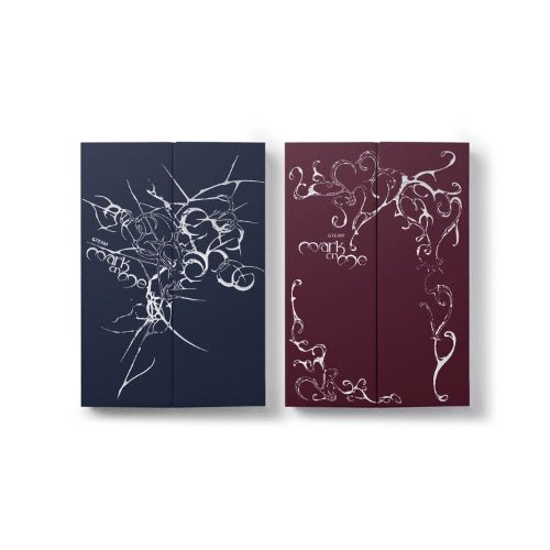&TEAM Mark on Me 2nd Korean Mini Album – navy CRAVE YOU Ver. outbox with silver thorn lines and burgundy TAME ME Ver. outbox with silver vine filigree