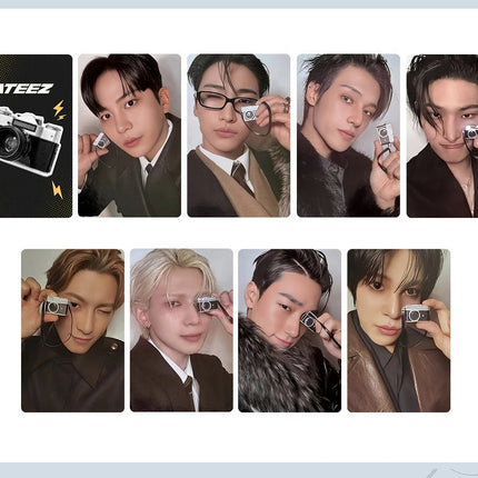 ATEEZ photocard collection Golden Hour Part 4 concept with members posing with mini camera