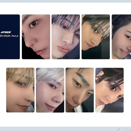 ATEEZ Golden Hour Part 4 photocard set featuring extreme close up face shots