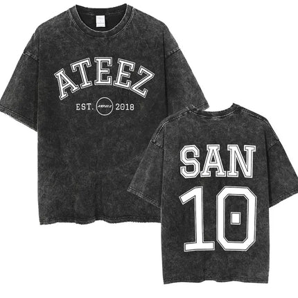 ATEEZ 2024 World Tour Towards The Light Vintage Washed Shirt WHITE PRINT