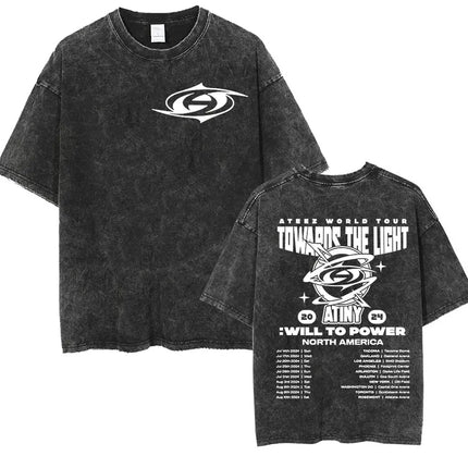 ATEEZ 2024 World Tour Towards The Light Vintage Washed Shirt WHITE PRINT