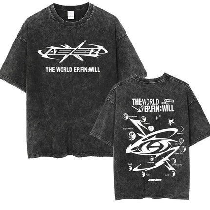 ATEEZ 2024 World Tour Towards The Light Vintage Washed Shirt WHITE PRINT III