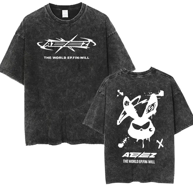 ATEEZ 2024 World Tour Towards The Light Vintage Washed Shirt RABBIT PRINT