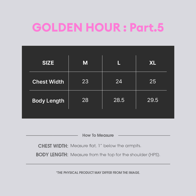 Ateez Golden Hour Part 5 Pigment T Shirt Pre-Order Spec Sheet