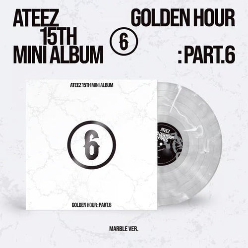 ATEEZ GOLDEN HOUR : Part.6 MARBLE Ver. 12-inch vinyl, white marble gatefold cover with circled 6 and white-and-grey marbled vinyl record