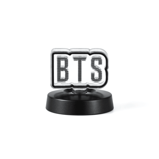 BTS OFFICIAL LIGHT STICK VER.4 PARTS BTS version main product showing clear crystalline BTS text logo attachment on top of VER.4 light stick globe, standalone part view on black base, and multiple angles of part attached to illuminated light stick