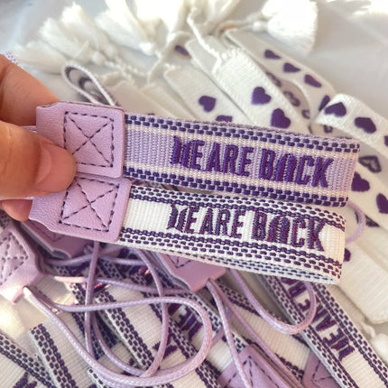 BTS WE ARE BACK Woven Letter Lanyard Strap close up showing stitching detail