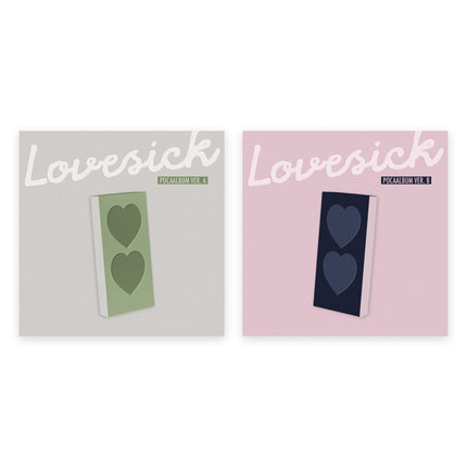 Chaeryeong ITZY Lovesick POCAALBUM SET – A Ver. sage green and B Ver. navy heart-window boxes side by side