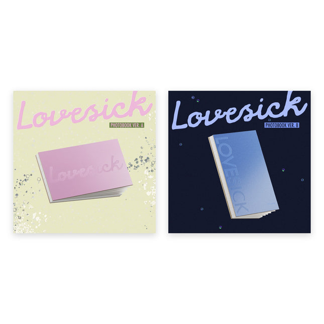 Chaeryeong ITZY Lovesick 1st Mini Album Photobook SET – A Ver. blush-pink landscape photobook and B Ver. periwinkle-blue portrait photobook side by side