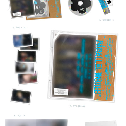 ENHYPEN THE SIN : PARALLEL WORLD NIGHT Ver. official packshot – photobook, pocket, CD, stickers, 6 postcards, PVC sleeve, poster, Photocard A and B, lyric sheet with dimensions