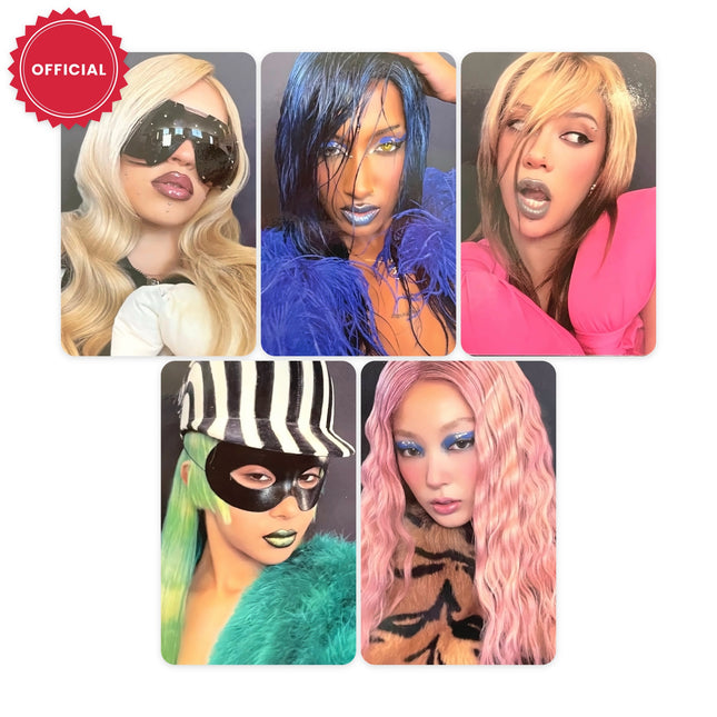 KATSEYE WILD Makestar pre-order benefit photocards, set of 5 unreleased member selfie cards on white, official Makestar exclusive, 55 × 85 mm