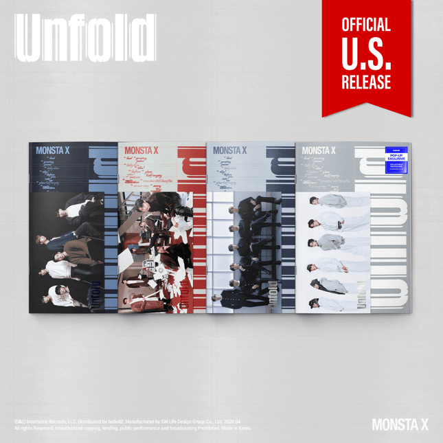 MONSTA X UNFOLD Photobook pre-order USA, MONSTA X UNFOLD Heartbreak Ver, MONSTA X UNFOLD Thirst Ver, MONSTA X UNFOLD Heal Ver, MONSTA X UNFOLD Alive Ver, MONSTA X UNFOLD pop-up exclusive photocard, MONSTA X UNFOLD 2026 pre-order, MONBEBE MONSTA X UNFOLD photobook