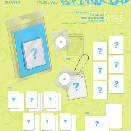 P1Harmony BLOW UP FaNCy Ver. official packshot – blister pack, ID-photo holder on ball chain, FaNCy CD plate, ID photos, image card and selfie photocards