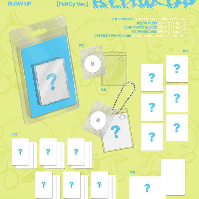 P1Harmony BLOW UP FaNCy Ver. official packshot – blister pack, ID-photo holder on ball chain, FaNCy CD plate, ID photos, image card and selfie photocards
