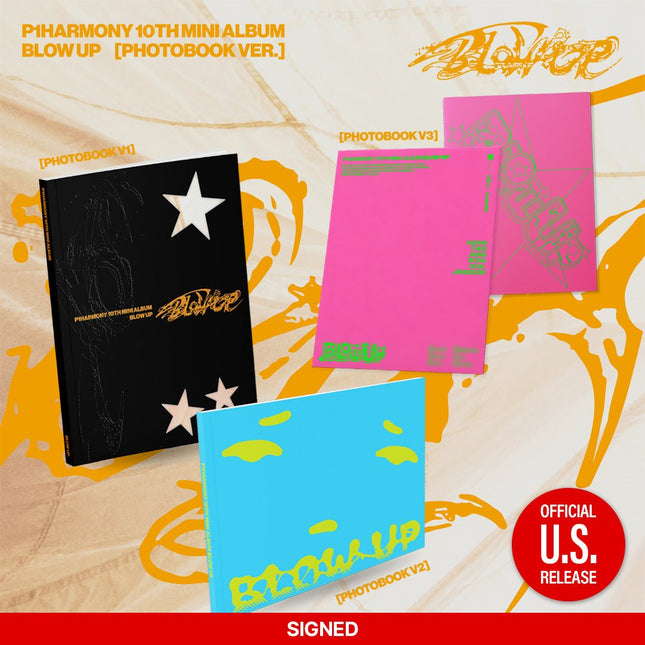 [AUTOGRAPHED] P1Harmony BLOW UP Photobook Ver. – V1 black, V2 blue and V3 pink, signed, official U.S. release