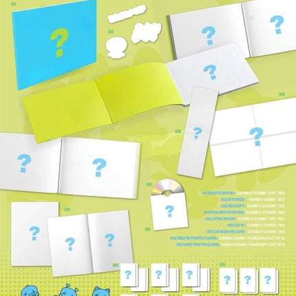 P1Harmony BLOW UP Photobook Ver. official packshot – 84-page photobooks, boarding pass, receipt, business card, CD-R, mini CD-Rs, posters, selfie and unit photocards