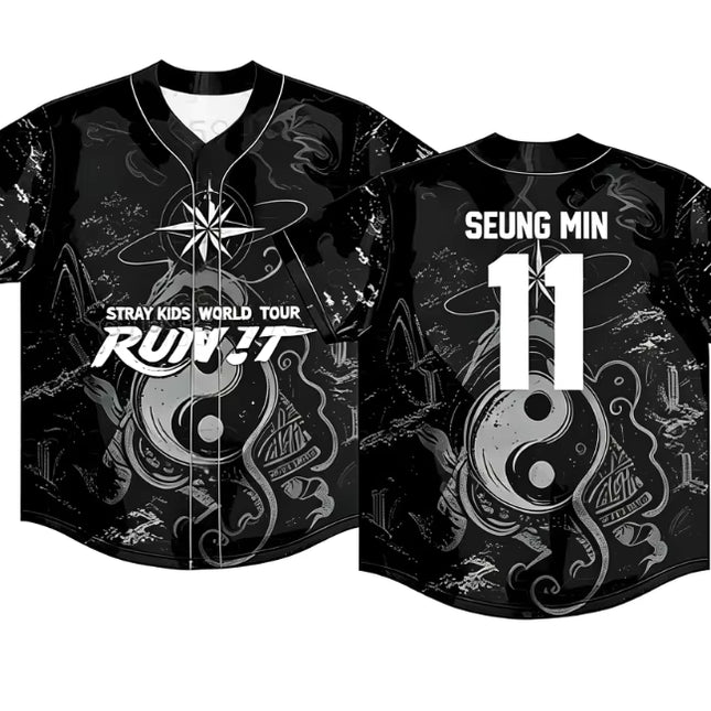 STRAY KIDS 2026 World Tour "Run It" Baseball Jersey Shirt [FANMADE]