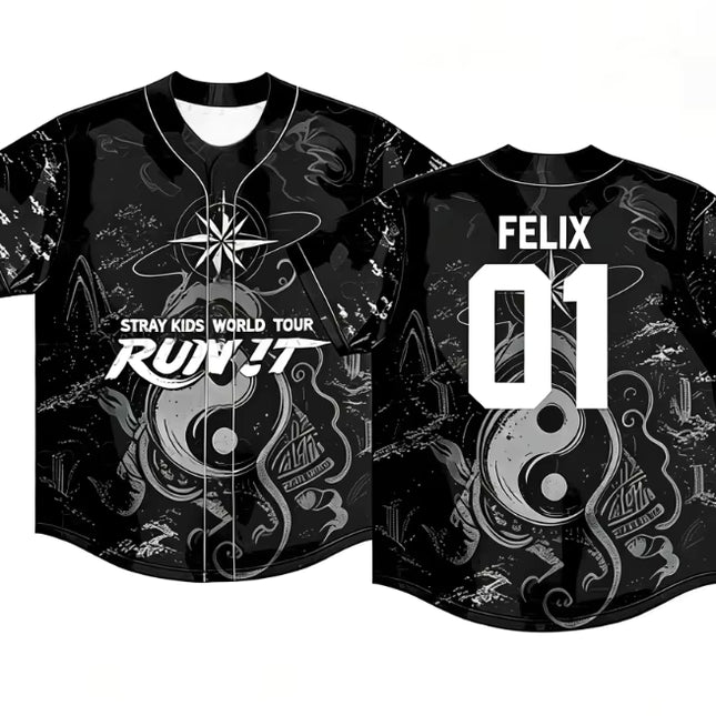 STRAY KIDS 2026 World Tour "Run It" Baseball Jersey Shirt FELIX
