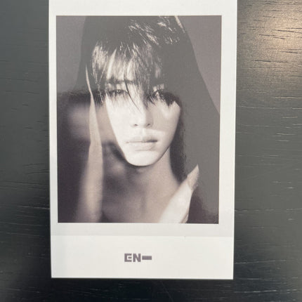 ENHYPEN Sunghoon THE SIN VANISH Music Korea POB Polaroid — black and white sharp side profile jaw dark turtleneck three-quarter view soft side lighting