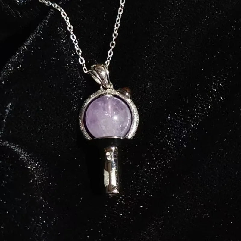 BTS Purple Glass Bead Pendant Necklace