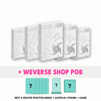 TXT PERFECT STORM STORM IS COMING Ver. SET of 5 albums with Weverse Shop POB, 5 selfie photocards, acrylic stand and album case