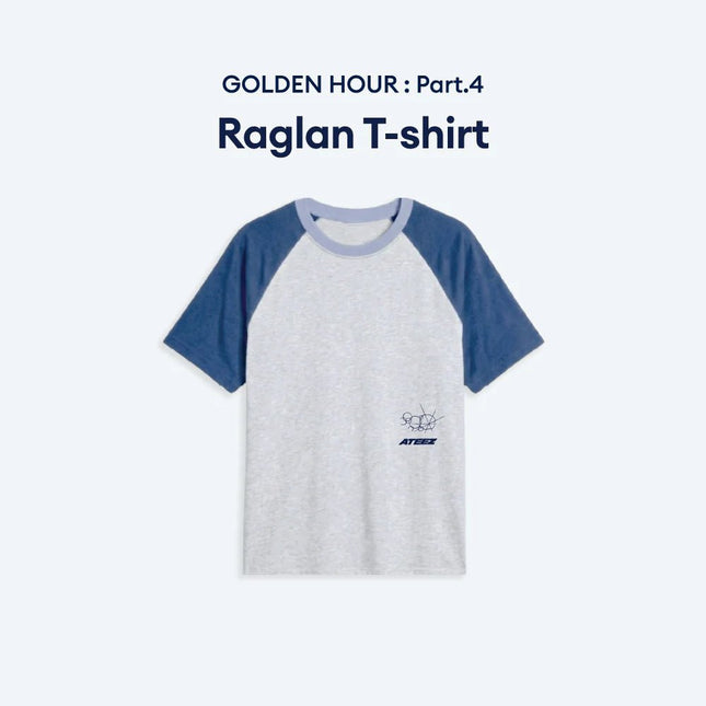 ATEEZ GOLDEN HOUR Part.4 Raglan T-shirt, ATEEZ raglan shirt, ATEEZ official merchandise, ATEEZ Adrenaline merch, ATEEZ 2026 shirt, ATEEZ GOLDEN HOUR Part 4 t-shirt buy USA, ATEEZ official raglan tee, ATEEZ comeback merchandise, ATEEZ GOLDEN HOUR Part 4 raglan t-shirt official KQ Entertainment merchandise front view black contrast sleeves