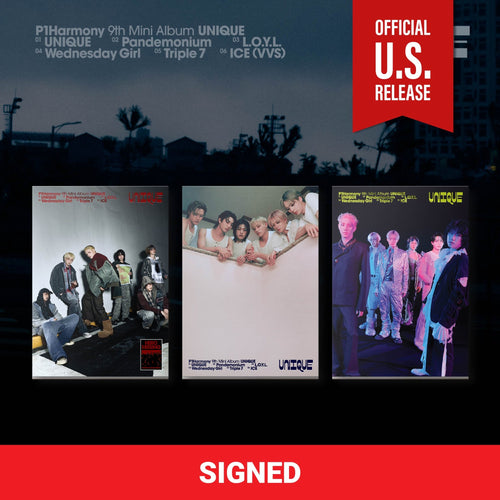 Autographed P1Harmony UNIQUE Photobook P1Harmony UNIQUE signed album pre-order, P1Harmony UNIQUE autographed photobook USA, signed P1Harmony 9th mini album, P1Harmony UNIQUE member signature, P1Harmony autographed album 2026, buy autographed P1Harmony UNIQUE, P1Harmony UNIQUE signed A Ver B Ver C Ver