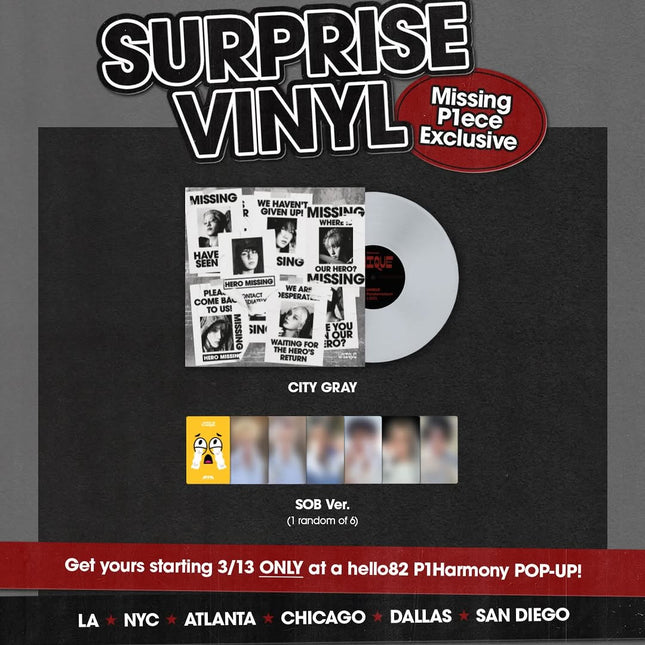P1Harmony 9th Mini Album UNIQUE Surprise Vinyl Missing P1ece Exclusive City Gray clear gray pressing MISSING poster album sleeve SOB Ver photocard hello82 Pop-Up exclusive