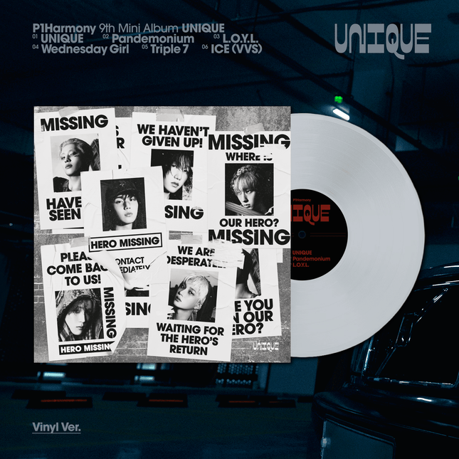 P1Harmony 9th Mini Album UNIQUE Surprise Vinyl Missing P1ece Exclusive City Gray clear gray pressing MISSING poster album sleeve SOB Ver photocard hello82 Pop-Up exclusive