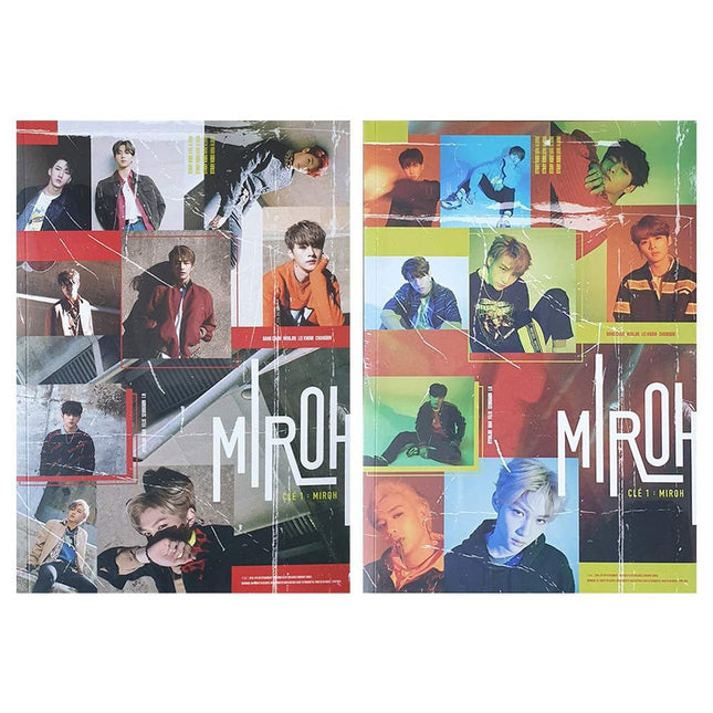 Stray Kids Clé 1 MIROH, Stray Kids Cle 1 MIROH album, Stray Kids MIROH album, Stray Kids Clé 1 version, Stray Kids MIROH version, Stray Kids Clé 1 MIROH buy USA, Stray Kids MIROH album photocards, Stray Kids 4th mini album, Stray Kids Clé 1 MIROH 4th mini album package showing both Clé 1 version black cover and MIROH version red cover with photobook CD and photocards