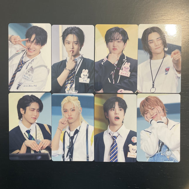 Stray Kids HMV POB, SKZ Toy World HMV photocard, Stray Kids Toy World HMV, Stray Kids Japan POB, SKZ HMV photocard set Design B, Stray Kids Fan Connecting 2024 HMV, Stray Kids SKZ Toy World HMV pre-order benefit USA, where to buy Stray Kids HMV photocard, Stray Kids SKZ Toy World HMV POB complete 8-member Design B photocard set laid out featuring Bang Chan Lee Know Changbin Hyunjin Han Felix Seungmin IN in colorful Toy World concept